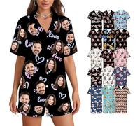 Pyjama personnalisé pour femme avec photo de visage - Ensembles de pyjama personnalisés pour femmes - Ensembles de vêtements de détente d'été pour femmes Cadeaux personnalisés pour femmes Multicolore