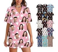 Pyjama personnalisé pour femme avec photo de visage - Ensembles de pyjama personnalisés pour femmes - Ensembles de vêtements de détente d'été pour femmes Cadeaux personnalisés pour femmes Multicolore