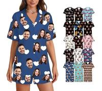 Pyjama personnalisé pour femme avec photo de visage - Ensembles de pyjama personnalisés pour femmes - Ensembles de vêtements de détente d'été pour femmes Cadeaux personnalisés pour femmes Multicolore