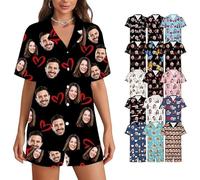 Pyjama personnalisé pour femme avec photo de visage - Ensembles de pyjama personnalisés pour femmes - Ensembles de vêtements de détente d'été pour femmes Cadeaux personnalisés pour femmes Multicolore