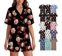 Pyjama personnalisé pour femme avec photo de visage - Ensembles de pyjama personnalisés pour femmes - Ensembles de vêtements de détente d'été pour femmes Cadeaux personnalisés pour femmes Multicolore