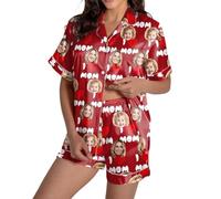 Pyjama personnalisé pour femme avec photo de visage - Ensembles de pyjama personnalisés pour femmes - Ensembles de vêtements de détente d'été pour femmes Cadeaux personnalisés pour femmes Multicolore