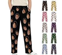Pyjama Personnalisé pour Homme Bas de pyjama femme hiver Personnalisée Pantalon Pyjamas personnalisable votre Photo de Visage idee cadeau anniversaire de Noël couple,son copain,meilleure amie