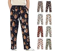 Pyjama Personnalisé pour Homme pyjama femme hiver Personnalisée Bas de Pyjamas personnalisable avec votre Photo de Visage idee cadeau original anniversaire de Noël couple,son copain,meilleure amie