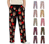 Pyjama Personnalisé pour Homme pyjama femme hiver Personnalisée Pantalon Pyjamas personnalisable avec votre Photo de Visage idee cadeau original anniversaire de Noël couple,son copain,meilleure amie