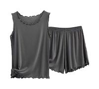 Pyjama Pieces Femme Hiver Pantalon Pyjama Femme Femmes Vest Shorts Home Wear Ensemble pour Femmes Oreilles en Bois Edge Costume Ample Chemises De Nuit pour Chaud Dark Gray L