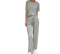 Pyjama Plaid Femme Ensemble Pyjama Femme Dentelle Pyjamas 2 Ensembles Haut à Manches Courtes Et Pantalons Longs Vêtements De Nuit Vêtements De Détente Court Monstre Et Green XL