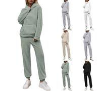 Pyjama Polaire Femme Hiver Chaud Ensembles de Pyjama Chaud et Doux Combinaison Pyjamas Flanelle Loungewear Sleepwear Vêtement Femme Pajama Polaire Chaudes Pilou Pilou (Green, XS)