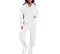 Pyjama Polaire Femme Hiver Chaud Ensembles de Pyjama Chaud et Doux Combinaison Pyjamas Flanelle Loungewear Sleepwear Vêtement Femme Pajama Polaire Chaudes Pilou Pilou (White, S)