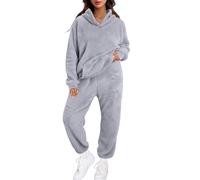 Pyjama Polaire Femme Hiver Chaud Ensembles de Pyjama Chaud et Doux Combinaison Pyjamas Flanelle Loungewear Sleepwear Vêtement Femme Pajama Polaire Chaudes Pilou Pilou (Grey, XS)