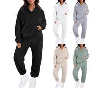 Pyjama Polaire Femme Hiver Chaud Ensembles de Pyjama Chaud et Doux Combinaison Pyjamas Flanelle Loungewear Sleepwear Vêtement Femme Pajama Polaire Chaudes Pilou Pilou (Black, XS)
