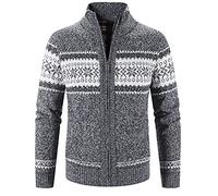 Pyjama Polaire Homme Hiver Chaud Hommes décontracté Hiver imprimé col Montant Fermeture éclair à Manches Longues Poche Chaud Cardigan lâche Tricot Veste Manteau pour Le Travail à (Dark Gray, XXL)