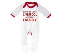 Pyjama pour bébé garçon et fille « Born To Love Liverpool Just Like Daddy » fabriqué au Royaume-Uni en coton peigné fin - Blanc - 12/18 mois