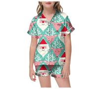 Pyjama pour Enfant Filles, Noëls Ensembles de Pyjamas Manches Courtes, Noël Déguisements Col Revers Costume Cosplay pour Le et la Fête d'Noël Vêtements De Nuit Amusants pour Fête 2-10 Ans