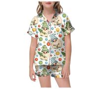 Pyjama pour Enfant Filles, Noëls Ensembles de Pyjamas Manches Courtes, Noël Déguisements Col Revers Costume Cosplay pour Le et la Fête d'Noël Vêtements De Nuit Amusants pour Fête 2-10 Ans