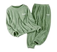 Pyjama pour femme 2 pièces en polaire Teddy Pyjama d'hiver à manches longues Vêtements de nuit Sweat-shirt et pantalon en peluche Ensemble chaud en flanelle Vêtement de chambre