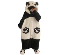 Pyjama pour femme - Adorable robe panda avec boutons - Confortable - En polaire corail - Combinaison d'intérieur moelleuse - Peluche - Doux et chaud - Avec poches - Pyjama - Costume de fête, O Noir