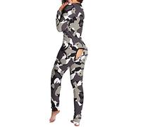 Pyjama pour femme - Combinaison une pièce - À manches longues - Vêtement de nuit - Body pour adulte - Avec rabat au niveau des fesses - Manches longues - Bodycon - Grenouillère - Vêtement de nuit, L