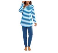 Pyjama pour femme en tissu éponge chaud, ensemble pyjama long en coton - Ensemble de vêtements de nuit d'hiver 2 pièces à rayures haut + pantalon de pyjama - Grandes tailles - Vêtement de détente