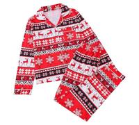 Pyjama pour femme pour tous les imprimés de Noël, revers, manches longues et pantalons longs, pyjama européen et cardigan, rouge, L