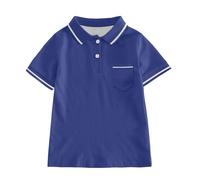 Pyjama pour garçon à manches courtes d'été décontracté rayé gentleman tops adolescent vacances t-shirts avec poche chemise bébé garçon 62, Marine, 13-14 ans