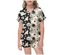 Pyjama pour GarçOn Fille De Halloween Lot 2 Ensembles et Ado Mignon Haut Pantalons Ensemble Cadeau d'halloween