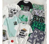 Pyjama pour garçons préadolescents Printemps/Été Nouvelle mode à succès Sport Football, Jeu Micro Monde Bloc Dinosaure, Combinaison de motif imprimé de manette de jeu, Ensemble de pyjama en tissu tric