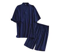 Pyjama pour hommes Ensemble de pyjama Peignoir Pantalon de pyjama 2023 Kimono Short à manches courtes Pyjama grande taille hommes été Sweat fin Japonais Porter à la maison, Marine, M