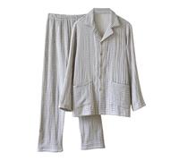 Pyjama Quatre Couches, Chemise à Manches Longues et Pantalon, Tenue de détente Confortable, Robe Ouverte sur Le Devant, vêtements de Nuit pour la Maison par Temps Froid (Grey, L)