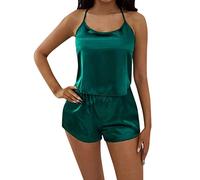Pyjama Satin Ensemble de Pyjamas en Satin de Lingerie Sexy pour Femmes Nuisette Femme Sexy Lot Chemise De Nuit Femme (Green, L)