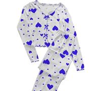 Pyjama Satin Femme,Pyjama à Manches Longues à Imprimé CœUr Ensemble Deux PièCes Douillet pour Se DéTendre à La Maison