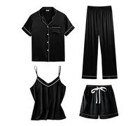 Pyjama satin pour femme - 4 pièces - Ensemble soie pour fille - Tenue d'intérieur élégante - Grandes tailles