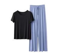 Pyjama Sexy Femme Hiver Ensembles De Pyjama Femme Ensemble D Automne à Manches Longues Et Col Rond pour Couleur Unie Décontracté Grande Soie Satin Short Light Blue XXL