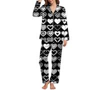 Pyjama Sexy Femme Hiver,Haut De Pyjama à Manches Longues Imprimé Saint-Valentin Doux Et éLéGant avec Pantalon Confortable pour des Nuits Douces Et Relaxantes