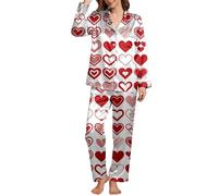 Pyjama Sexy Femme Hiver,Haut De Pyjama à Manches Longues Imprimé Saint-Valentin Doux Et éLéGant avec Pantalon Confortable pour des Nuits Douces Et Relaxantes