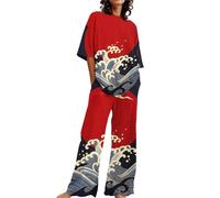 Pyjama Sexy pour Femme avec Ultra Douce imprimé Pajamas, col en Rond, Décontractée, T Shirtt et Long Pantalon, vêtements de Nuit Doux, vêtements de détente pour la Vie Quotidienne 2 Pcs