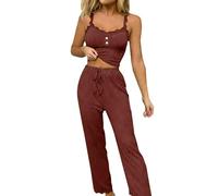 Pyjama Sexy pour Femme avec Ultra Douce Pajamas, sans Manches,col en U, débardeur et Long Pantalon, vêtements de Nuit Doux, vêtements de détente pour la Vie Quotidienne Femme 2026