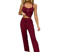 Pyjama Sexy pour Femme avec Ultra Douce Pajamas, sans Manches,col en U, débardeur et Long Pantalon, vêtements de Nuit Doux, vêtements de détente pour la Vie Quotidienne Femme 2026