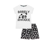 Pyjama short pour fille Inscription « Barely Awake » Motif panda Noir et blanc 9-16 ans - Blanc - 13 ans