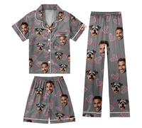 Pyjama trois pièces à manches courtes pour fille-tenue décontractée intérieure imprimé confortable et pratique pour quotidien (Grey, 10-11 Years) #26