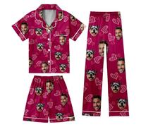 Pyjama trois pièces à manches courtes pour fille-tenue décontractée intérieure imprimé confortable et pratique pour quotidien (Red, 4-5 Years) #26