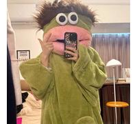 Pyjama une pièce en polaire corail épais et chaud, motif monstre à grande bouche de dessin animé, pour automne-hiver, décontracté, pour couple, vêtements d'intérieur, en stock Bring shoes