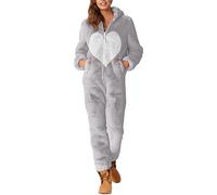 Pyjama Une Pièce en Polaire pour Femme - Chaud Et Doux Pilou Sleepwear avec Fermeture Éclair - Vêtement De Nuit en Peluche - Combinaison Hiver Pas Cher