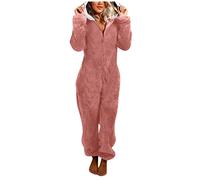 Pyjama une pièce en polaire pour femme - Combinaison chaude - Sherpa - Grenouillère - Vêtement de nuit - Fermeture éclair - Avec capuche - Combinaison d'intérieur - Longue combinaison de pyjama douce