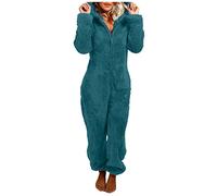 Pyjama une pièce en polaire pour femme - Combinaison chaude - Sherpa - Grenouillère - Vêtement de nuit - Fermeture éclair - Avec capuche - Combinaison d'intérieur - Longue combinaison de pyjama douce,
