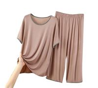 Pyjama Une Piece Femme Robe Longue Femme Hiver Ensemble Pyjama Décontracté à Manches Courtes Et Col Rond Integral Femmes Short Coton D L