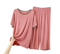 Pyjama Une Piece Femme Robe Longue Femme Hiver Ensemble Pyjama Décontracté à Manches Courtes Et Col Rond Integral Femmes Short Coton C L
