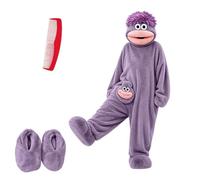 Pyjama Une Pièce Monstre Rigolo Polaire, Combinaison Onesie Peluche Extra Doux à Capuche, Deguisement Adulte Famille, Ensemble 3 Pièces Pyjama Peigne Chaussons, Loungewear Confortable Maison