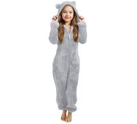 Pyjama Une Pièce pour Enfants de 3 à 12 Ans, Combinaison de Nuit Douce pour Enfants, Sac Couchage Chaud l'hiver, Capuche doublée Polaire avec Oreilles Chat, Grenouillères Fille Douillet en Peluche