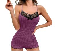 Pyjama une pièce pour femme - En coton - Combinaison extensible - Combinaison d'été - Combinaison de nuit - Sexy - Short moulant confortable - Avec bretelles spaghetti, RD2, S